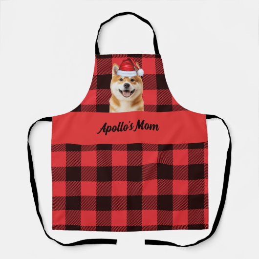 Tablier Red Buffalo Plaid and Akita Inu Dog Christmas (Recto)