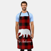 Tablier Red Buffalo Plaid & Bear | Personal Name Gift (Porté)