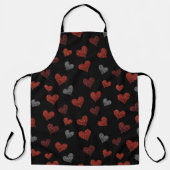 Tablier Red Burgundy Silver Glitter Hearts on Black (Recto)