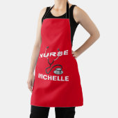 Tablier Red Custom Name Nurse Apron (Insitu)