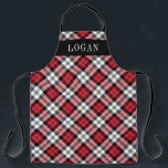 Tablier Red et Black Watch Plaid Fêtes personnalisées<br><div class="desc">Le tablier de vacances Festive saisonnier dispose d'une montre classique rouge, noire et blanche écossaise écossaise en plaid motif avec texte en monogramme serif blanc qui peut être personnalisée avec un nom. Que vous soyez en cuisine de dîner de Noël, en train de cuisiner des biscuits de vacances ou de...</div>