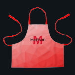 Tablier Red gradient geometric mesh pattern Monogram<br><div class="desc">Monogramme Personnalisez avec votre initiale et votre nom personnalisés. Motif de maillage géométrique dégradé rouge. Triangle maillage géométrique avec dégradé gris foncé clair. motif,  ombre,  maillage,  triangles,  géométrie,  géométrique,  dégradé,  cool,  triangle,  brillant,  rouge</div>