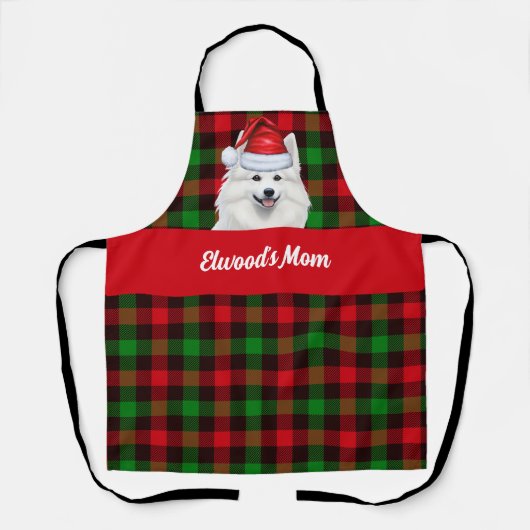 Tablier Red Green Plaid American Eskimo Chien Noël (Recto)