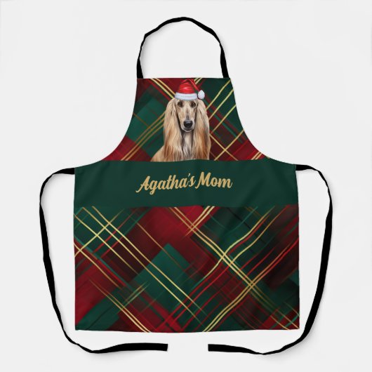 Tablier Red Green Plaid and Afghan Hound Dog Christmas (Recto)