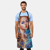 Tablier Red Head Goddess Blue Ocean Waves Imaginaire Art (Porté)