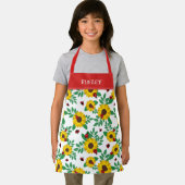 Tablier Red Ladybugs & Sunflower Motif Ajouter un nom (Insitu)