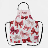 Tablier Red & Pink Bows Personalized Christmas Apron (Recto)