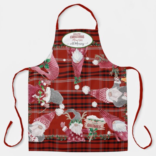 Tablier Red Plaid Gnomes Baking Noël Souvenirs maman (Recto)