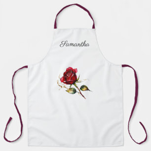 Tablier Red Rosebud Valentine Apron. Nom modifiable.