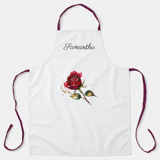 Tablier Red Rosebud Valentine Apron. Nom modifiable. (Recto)