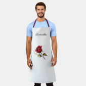 Tablier Red Rosebud Valentine Apron. Nom modifiable. (Porté)