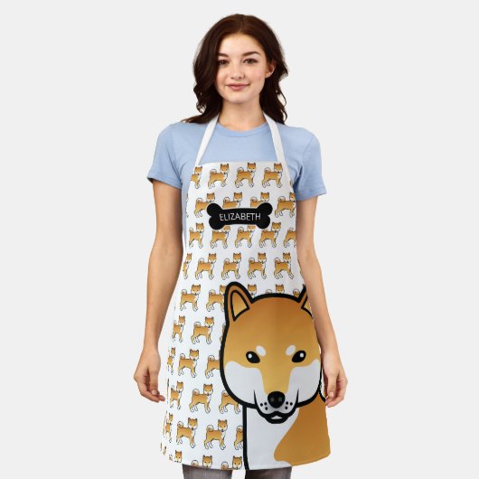 Tablier Red Shiba Inu Cute Cartoon Chien & Nom (Porté)