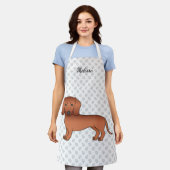 Tablier Red Smooth Hair Dachshund mignon Dessin et nom (Porté)