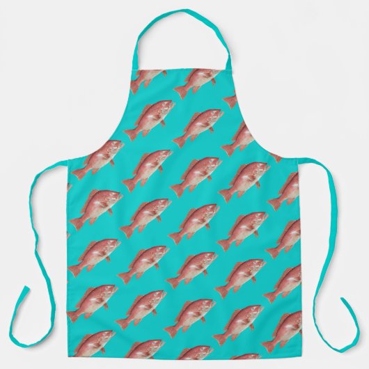 Tablier Red Snapper Pattern Turquoise Kitchen Apron (Recto)