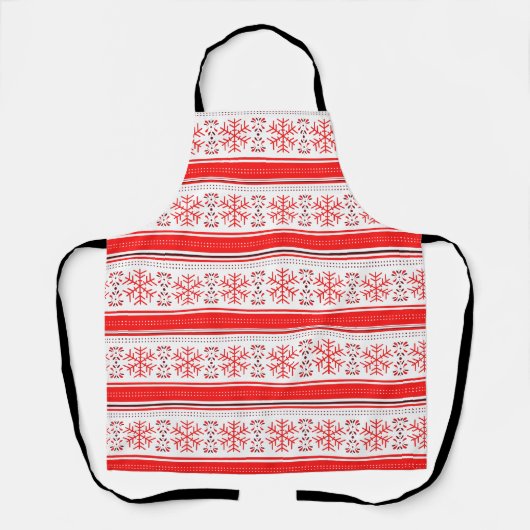 Tablier Red Snowflakes Line hiver Noël Motif Blanc (Recto)