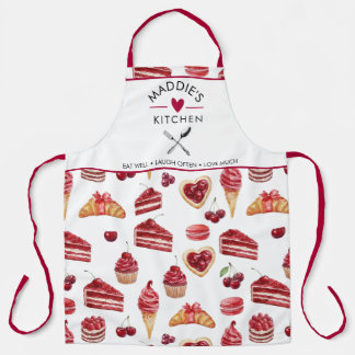 Tablier Red Velvet & Cherry Dessert Pattern Watercolor