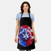 Tablier Red White & Blue Cat With American Flag Background (Porté)
