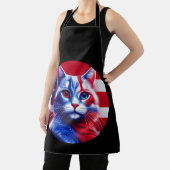 Tablier Red White & Blue Cat With American Flag Background (Insitu)