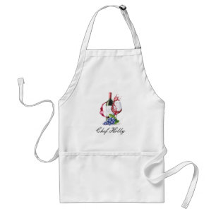 Tablier Red Wine Themed   Chef Name Adult Apron