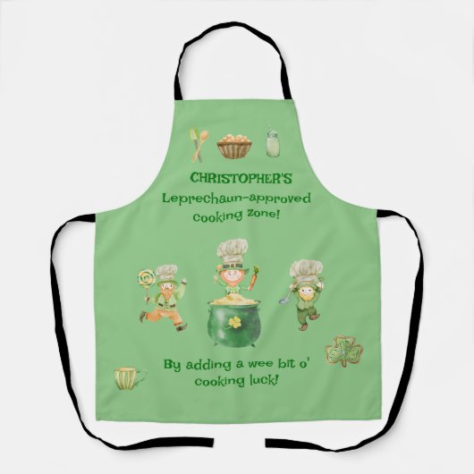Tablier Réglable Irlandais Leprechaun Imprimer Vert Chef A (Recto)