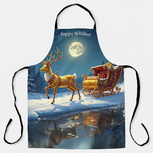 Tablier Reindeer Christmas Sleigh Holiday Apron (Recto)