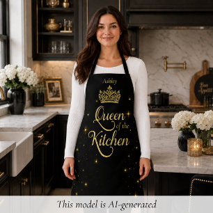 Tablier Reine de la cuisine noire et or pailletée personna
