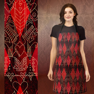 Tablier Reine des Coeurs Glitzy Arlequin Rouge Noir Blanc