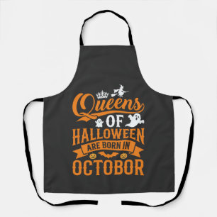 Tablier Reines d'Halloween Nées en Octobre Typographie Vin