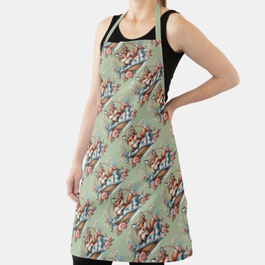 Tablier Renard floral en panier avec courtepointe et fleur (Insitu)