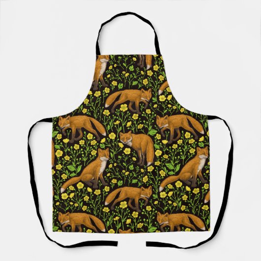 Tablier Renards et papillons sur le noir (Recto)