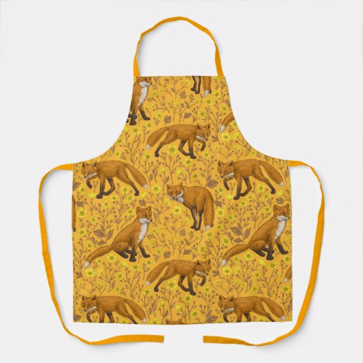Tablier Renards et papillons sur orange (Recto)