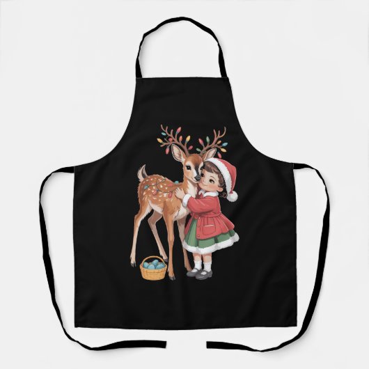 Tablier Renne de Noël rétro et fille Xmas (Recto)