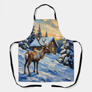 Tablier Renne vintage par peinture de Noël de cabane ennei