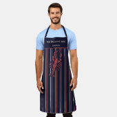 Tablier Restaurant Lobster Navy Blue Et Rayure Rouge (Porté)