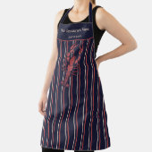 Tablier Restaurant Lobster Navy Blue Et Rayure Rouge (Insitu)