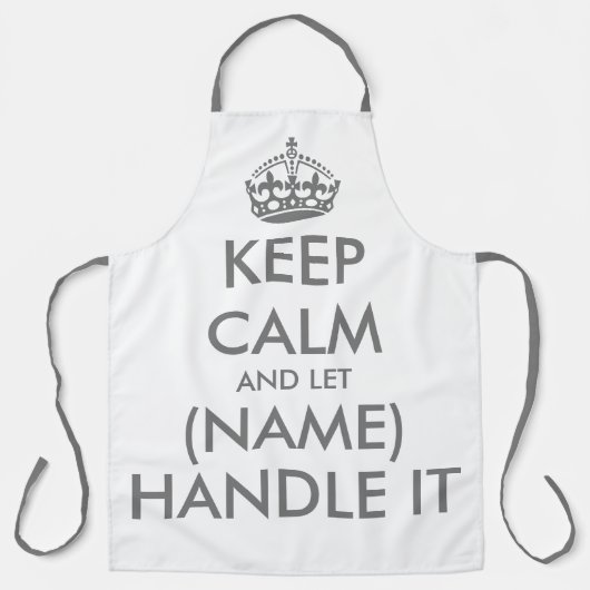 Tablier Restez calme et laissez-le manipuler blanc et gris (Recto)