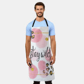 Tablier Restez sauvage, empreinte de léopard, cercles rose (Porté)
