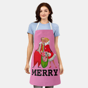 TABLIER RETRO 1950' COUPLE MERRY CHRISTMAS APRON