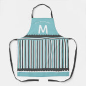 Tablier Retro Aqua Bleu & Bleu Grandes Blancs avec Nom de (Recto)
