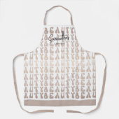 Tablier Retro Beige & Blanc tendance Lash Beauté Salon Nom (Recto)