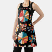 Tablier Retro Black Rainbow geometric Flowers Pattern  (Insitu)