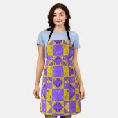 Tablier Rétro Boho Violet & Jaune Damier aux Marguerites (Porté)