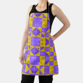 Tablier Rétro Boho Violet & Jaune Damier aux Marguerites (Insitu)
