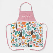 Tablier Retro Bugs & Fleurs Motif Monogramme rose (Recto)