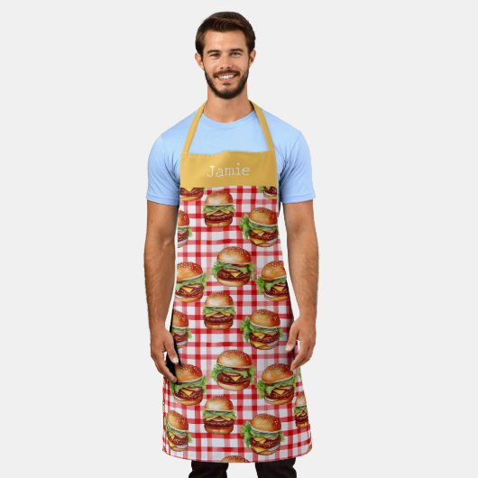 Tablier Retro Cheeseburger Personalized Name (Porté)