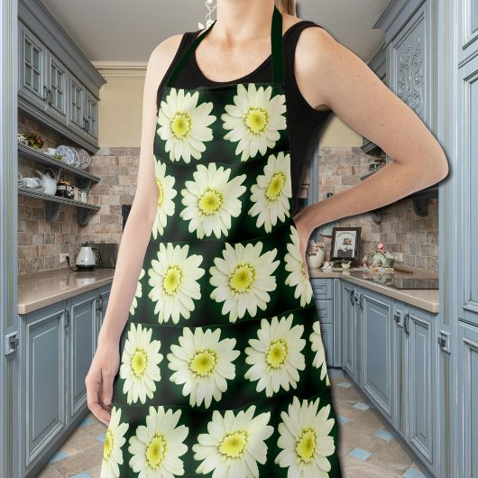 Tablier Retro  daisy pattern  in  dark green