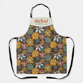 Tablier Retro Floral Brown Gold Turquoise Personnalisé (Recto)