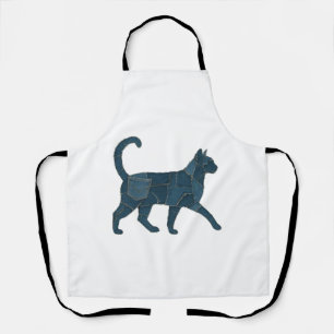 Tablier Retro Funny Denim Patch animal chat T-shirt