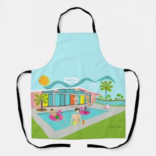 Tablier Retro Gay Pink Flamant rose Pool Party