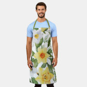 Tablier Retro Jaune et Blanc Daffodique Floral Impression (Porté)